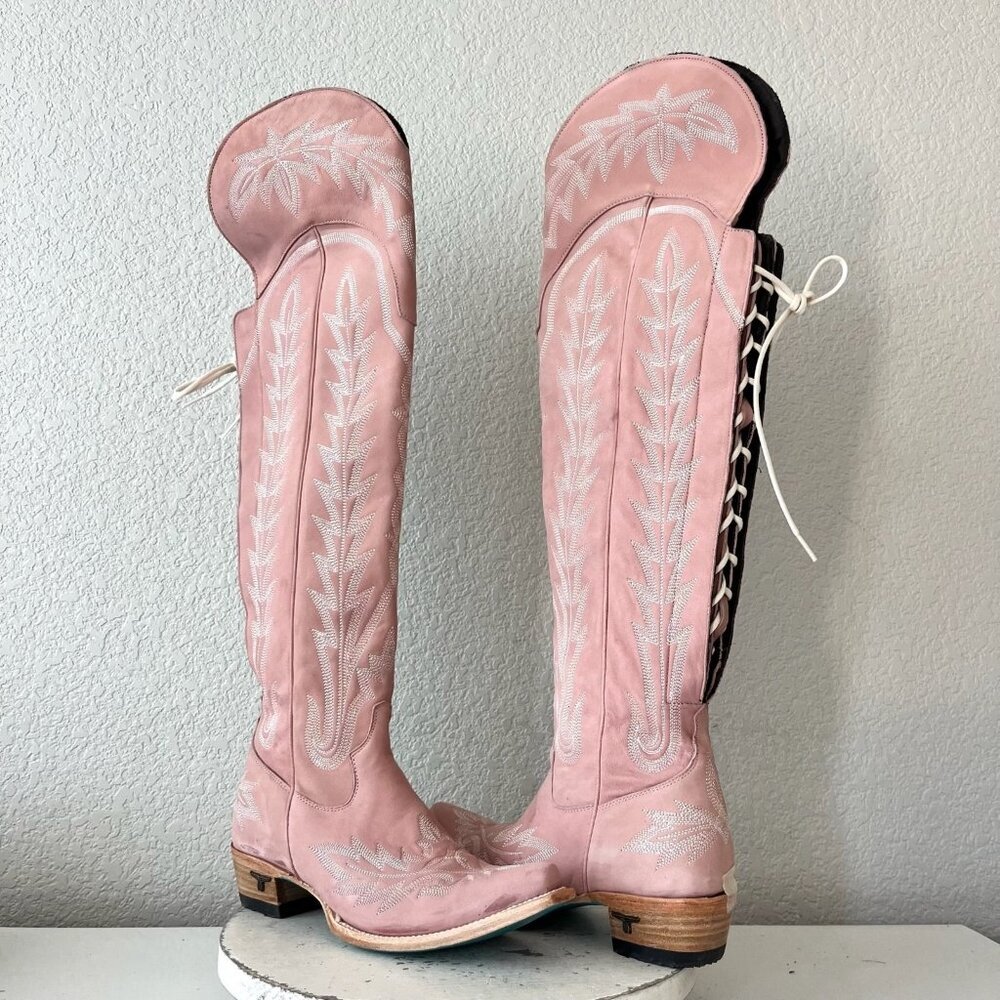 Pink Over-the-Knee Embroidered Western Boots